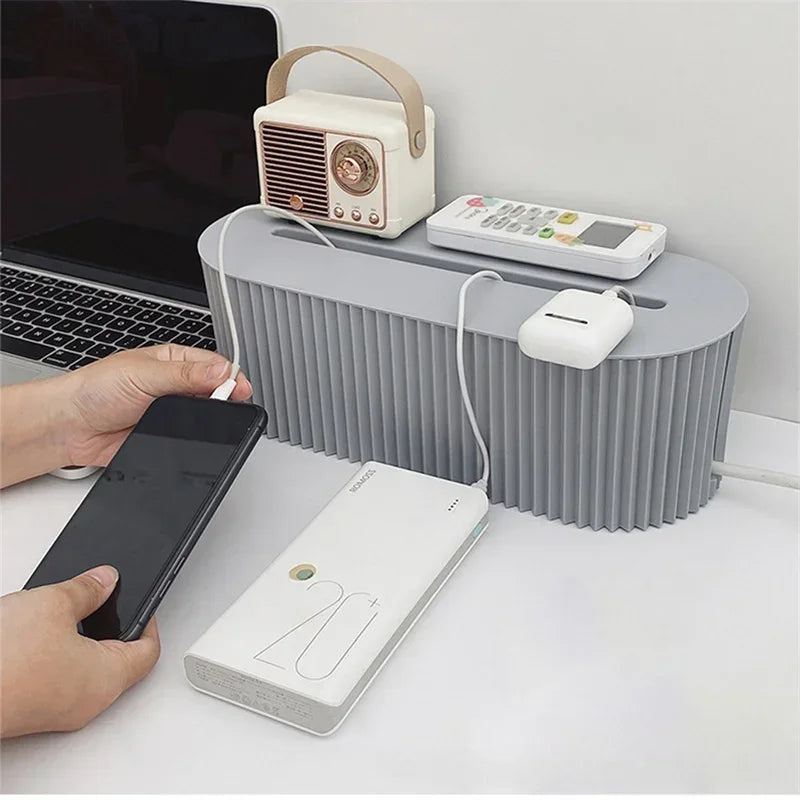 Cortex Nordic Cable Organiser Box – Plug Board Storage for WiFi Router, Cables & Desktop Accessories