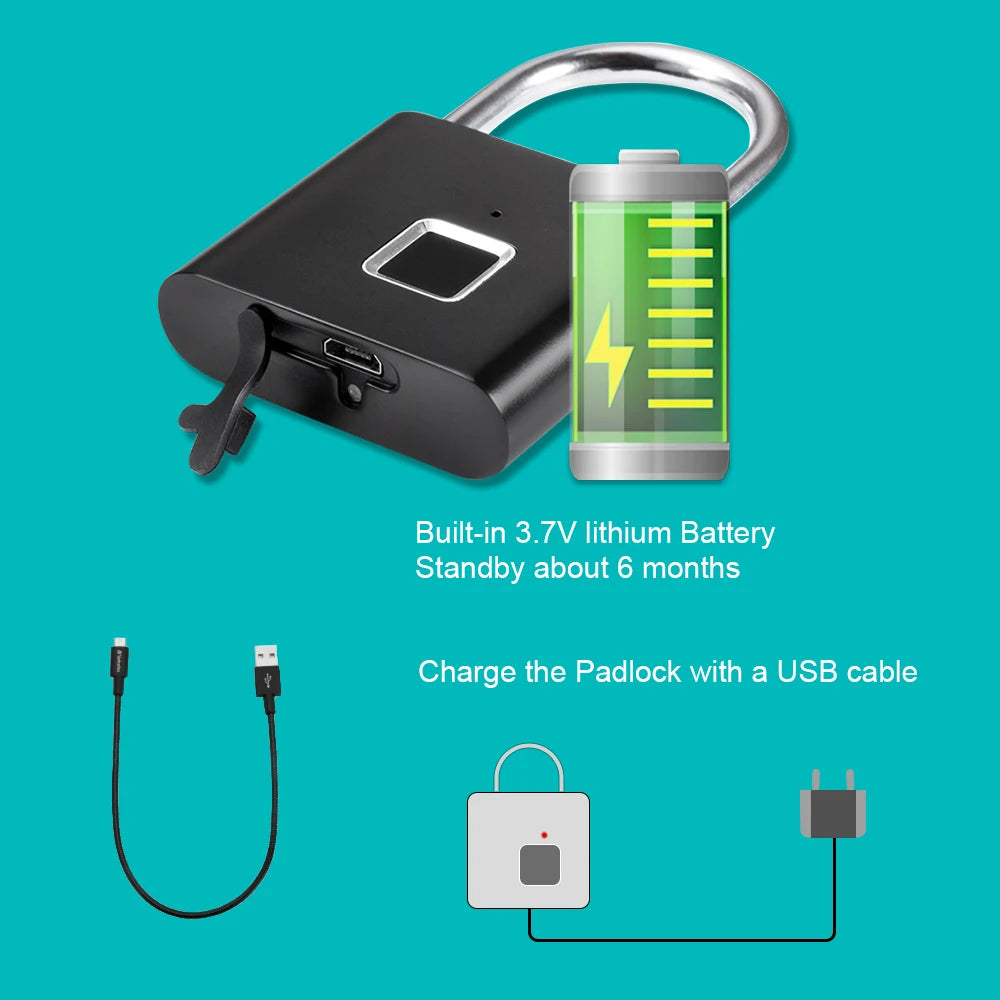 Cortex Smart Fingerprint Padlock – Waterproof Biometric Lock with Rechargeable Battery