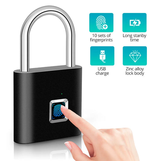 Cortex Smart Fingerprint Padlock – Waterproof Biometric Lock with Rechargeable Battery